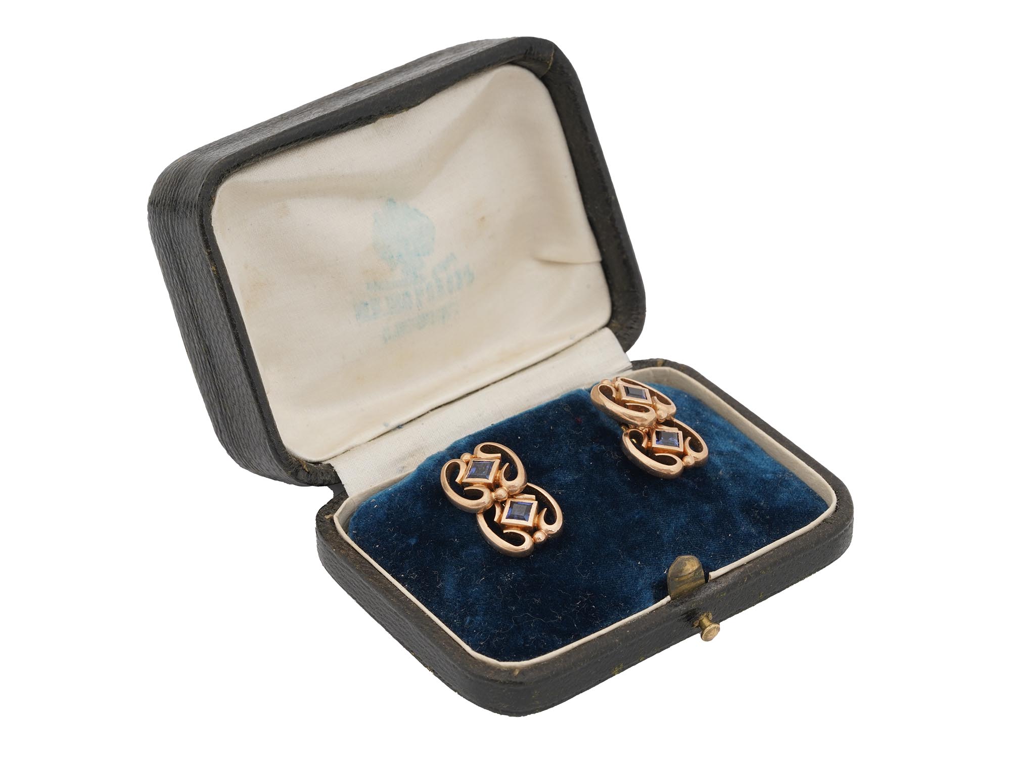 RUSSIAN 14K GOLD CUFFLINKS SET WITH SAPPHIRES PIC-1